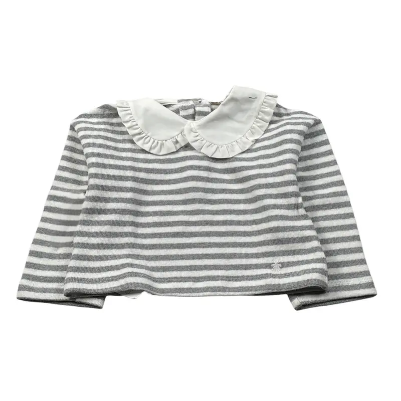 Le Bebe' Maglia Fantasia A Righe con Colletto Bianco/Grigio per Neonata