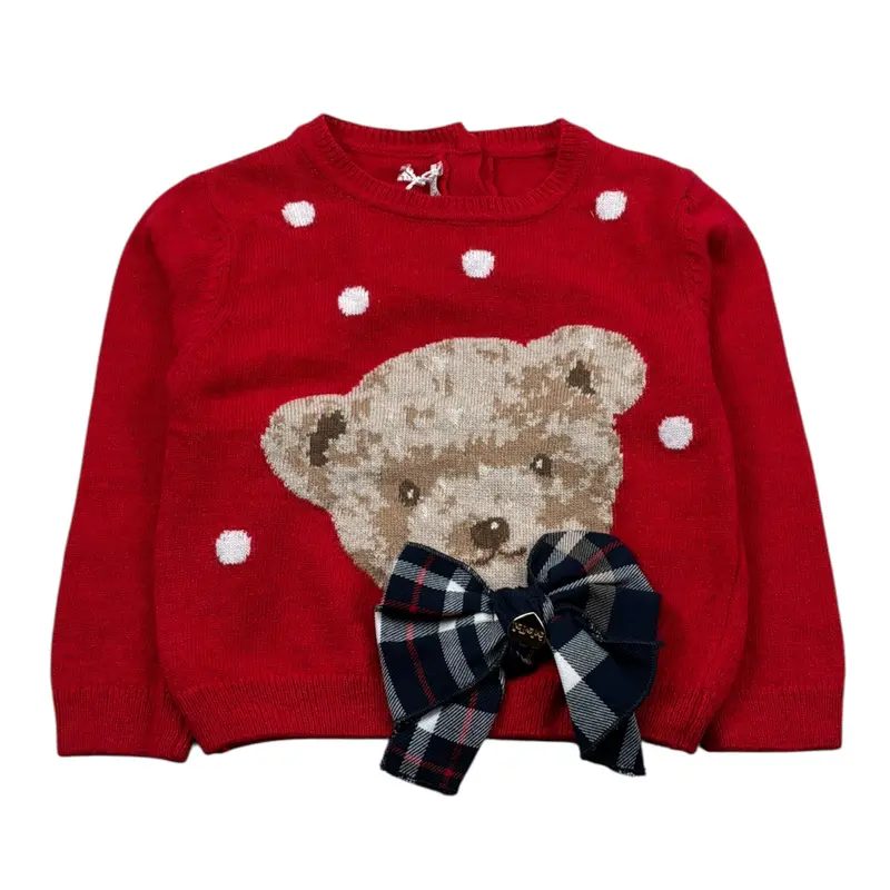 Le Bebe Maglia Girocollo Tint Uita con Stampa Rosso per Neonata