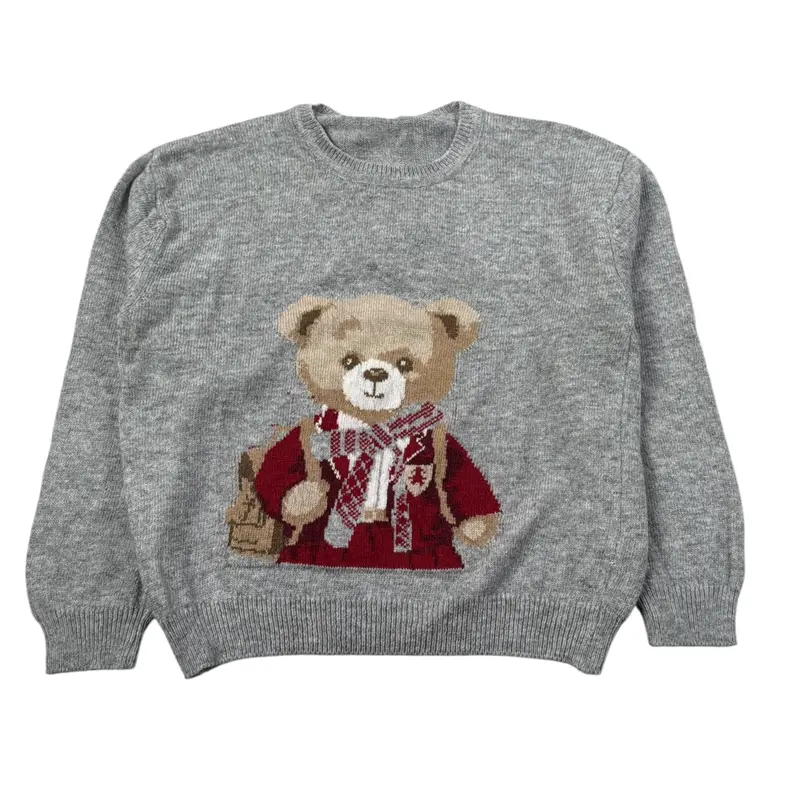 Le Bebe' Maglia Girocollo tinta unita con Orso Grigio per Neonato