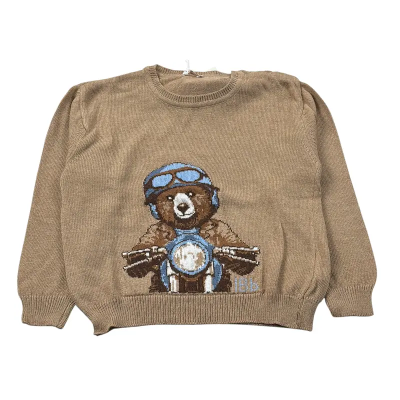 Le Bebe' Maglia Girocollo tinta unita con Ricami Beige per Bambino