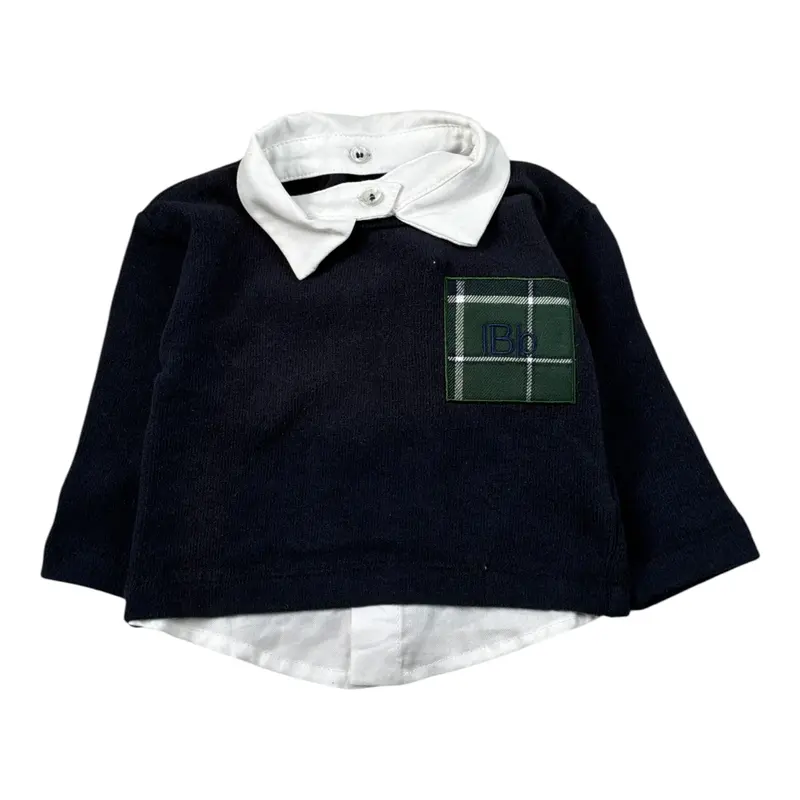 Le Bebe' Maglia tinta unita con Camicia Incorporata Blu per Neonato