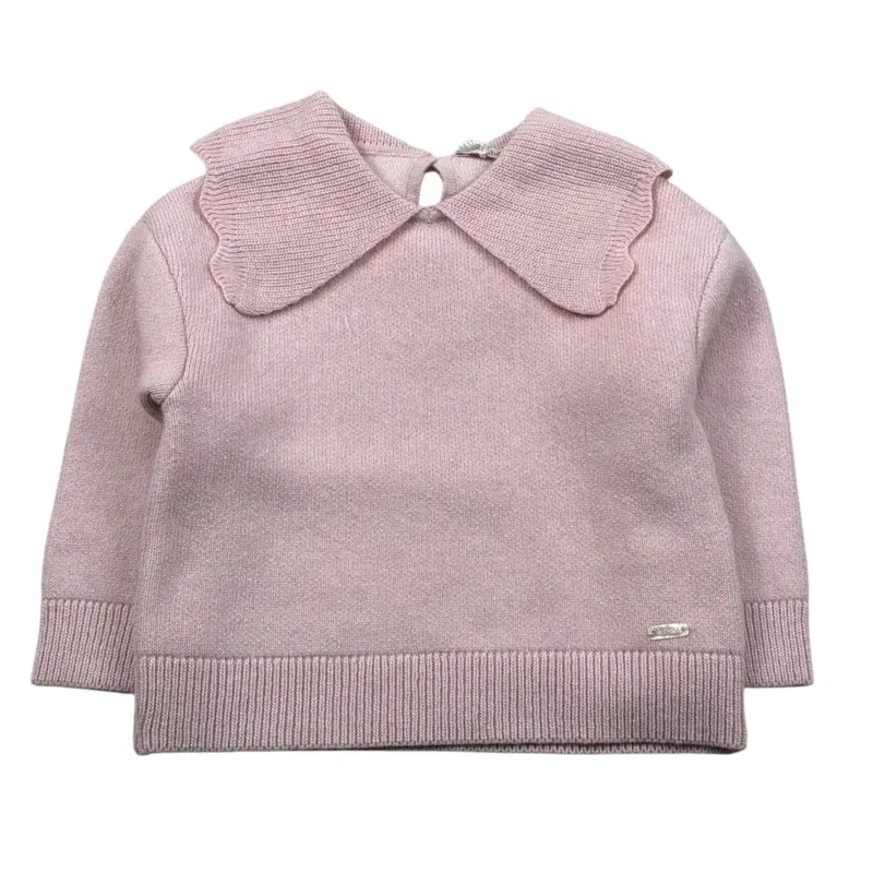 Le Bebe Maglia tinta unita con Colletto Rosa per Neonata