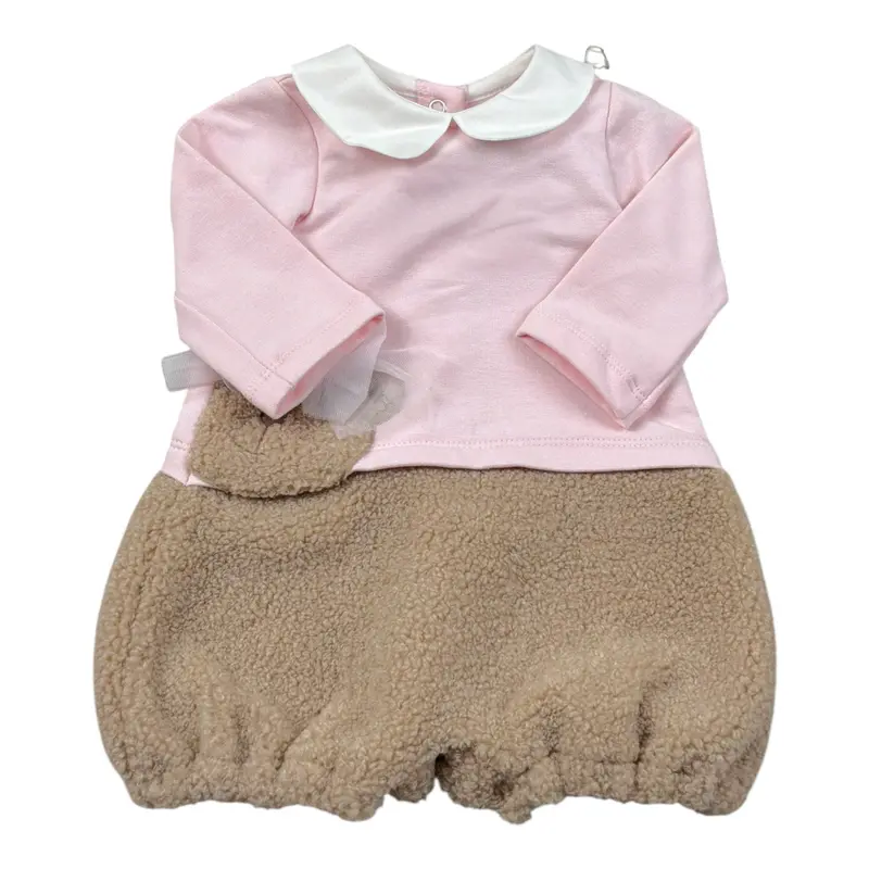 Le Bebe' Pagliaccetto Bicolore con Colletto Rosa/Beige per Neonata