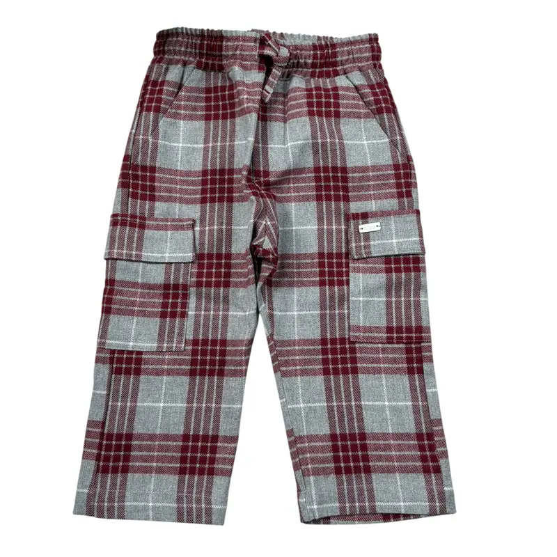 Le Bebe' Pantalone Bicolore con Fantasia A Quadri Grigio per Neonata