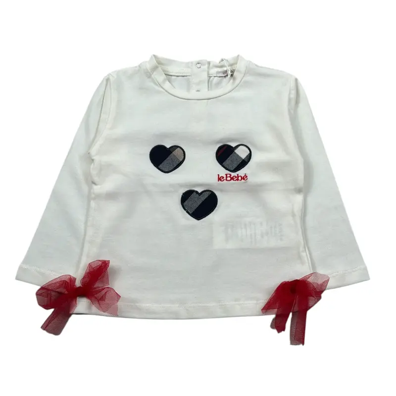 Le Bebe Shirt Girocollo tinta unita con Stampa Panna per Neonata