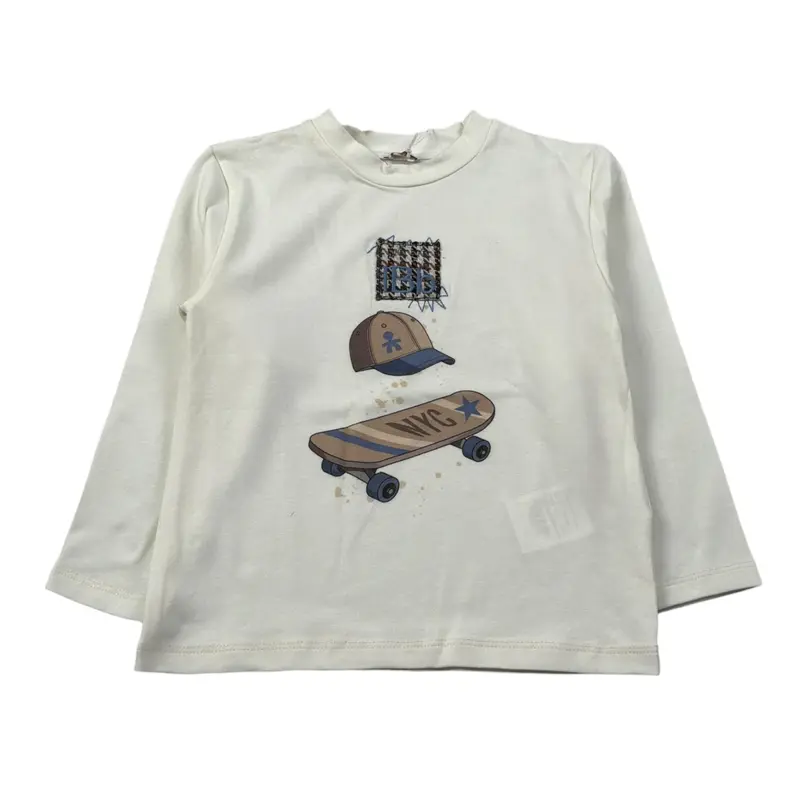 Le Bebe' Shirt Girocollo tinta unita con Stampa Panna per Neonato