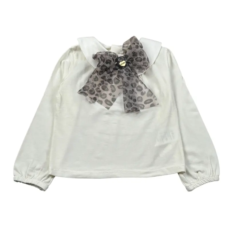 Le Bebe' Shirt tinta unita con Colletto E Applicazione Panna per Bambina