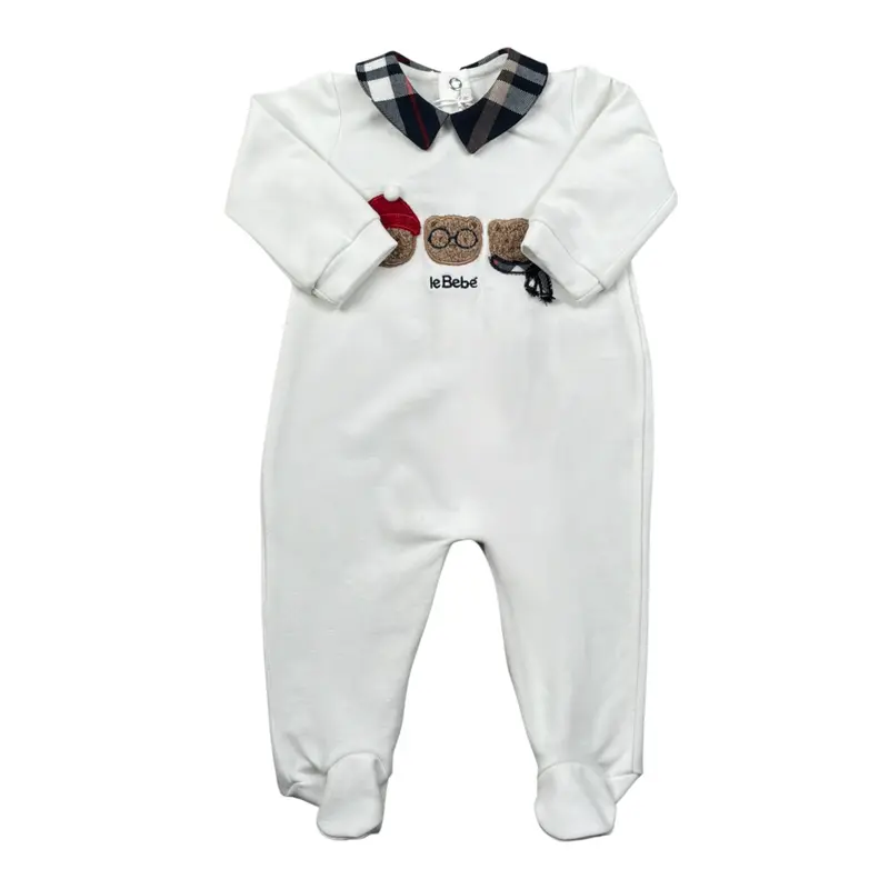 Le Bebe' Tutina tinta unita con Stampa Bianco per Neonato
