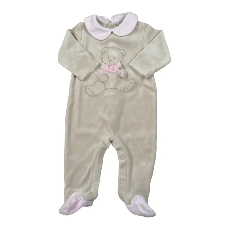 Le Bebe' Tutina tinta unita con Stampa In Velluto Beige per Neonata
