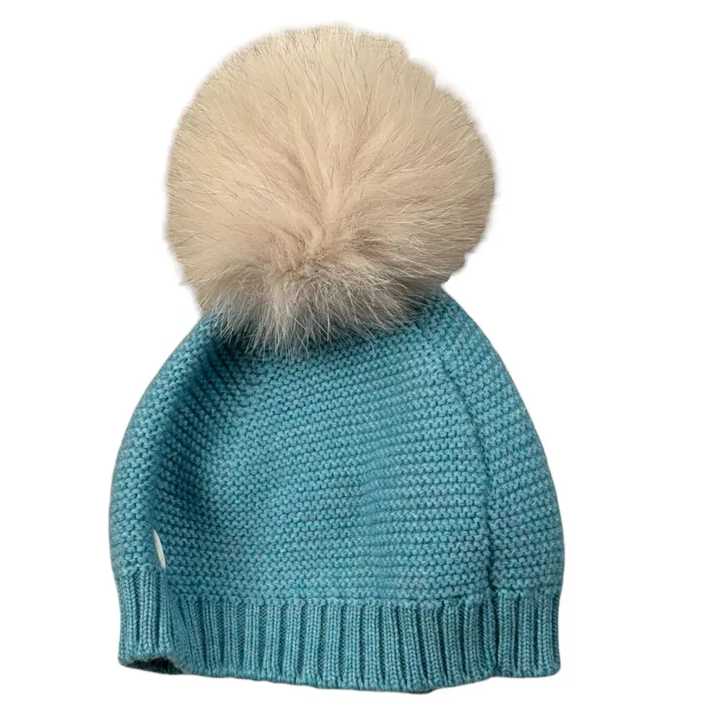 Le Coconne Cappello tinta unita con Pon Pon Azzurro per Neonato