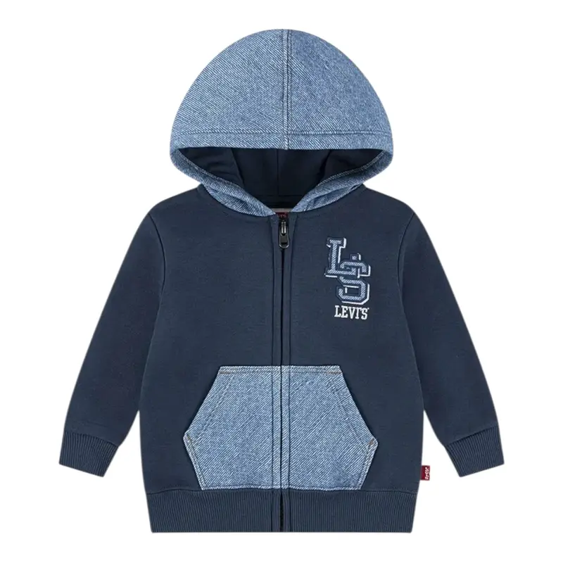 Levi'S Felpa Bicolore con Zip E Cappuccio Blu per Neonato