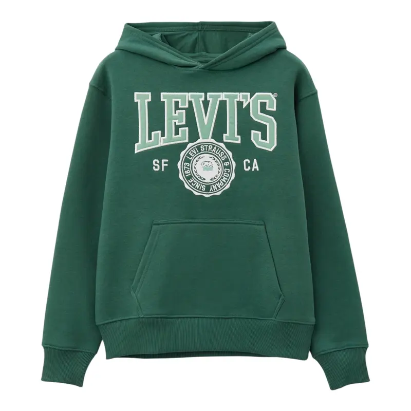 Levi'S Felpa Chiusa con Cappuccio tinta unita Verde per Bambino