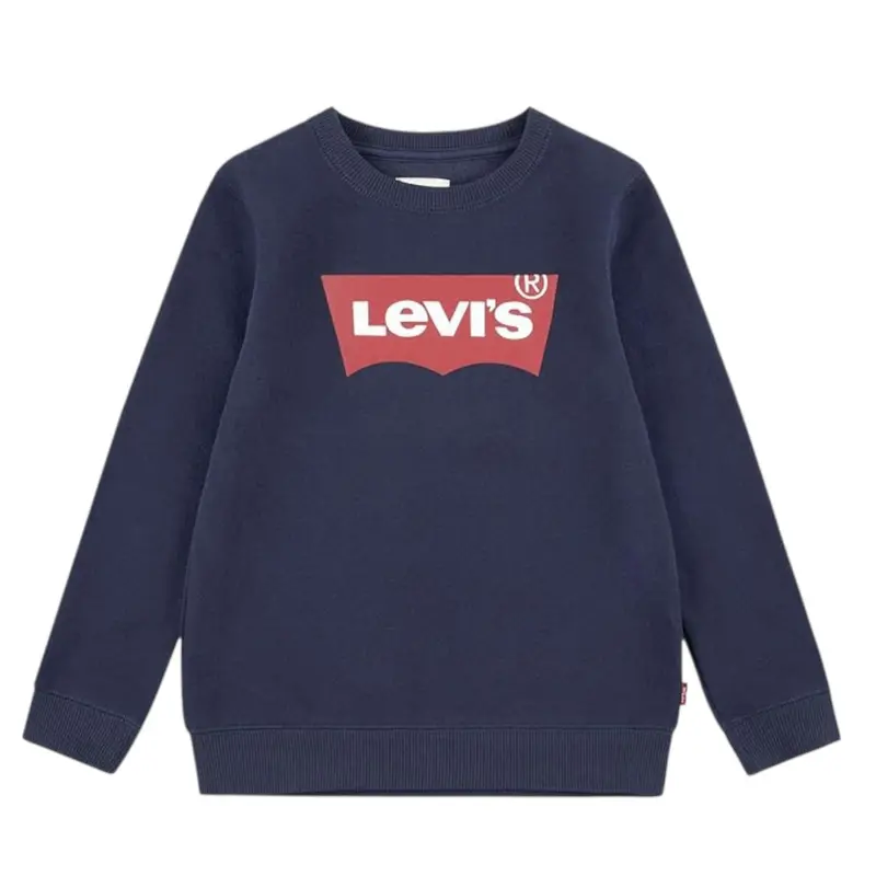 Levi'S Felpa Chiusa Girocollo tinta unita con Logo Blu per Bambino