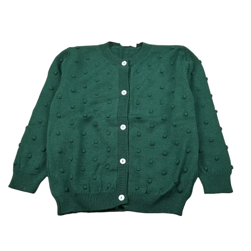 Little Bear Cardigan tinta unita con Bottoni Verde per Bambina
