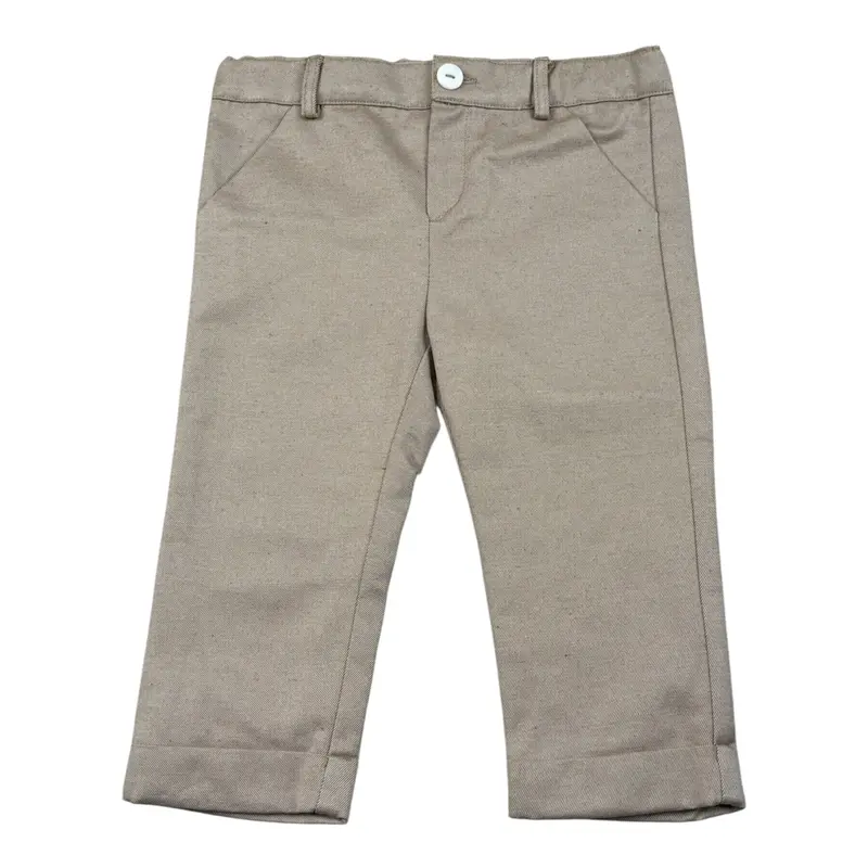 Little Bear Pantalone tinta unita con Girovita Regolabile Beige per Neonato