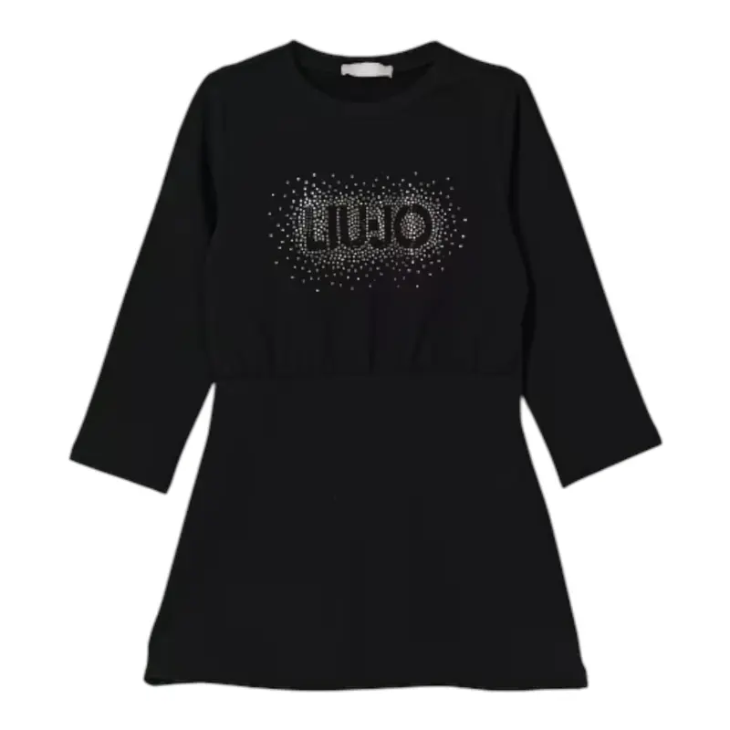 Liu Jo Abito Girocollo tinta unita con Brillantini Nero per Bambina