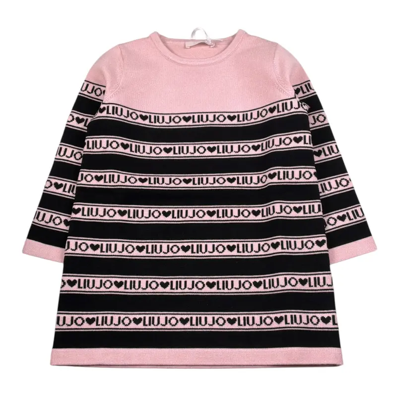 Liu Jo Abito Manica Lunga tinta unita con Logo Rosa per Bambina