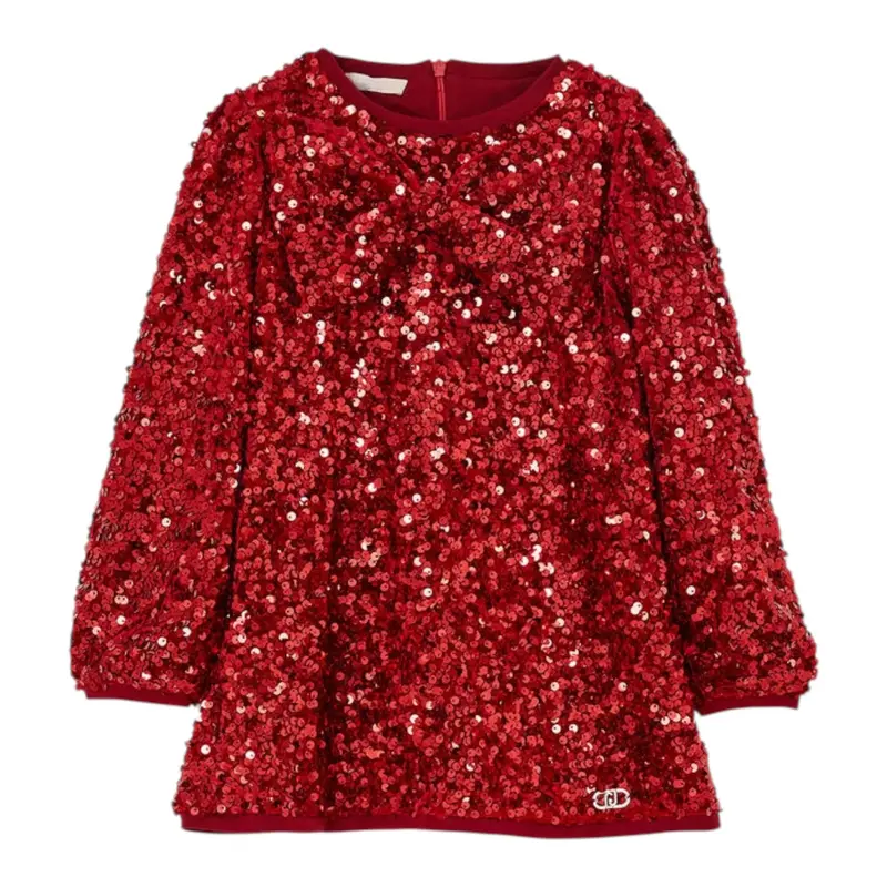 Liu Jo Abito Manica Lunga tinta unita con Paillettes Rosso per Bambina