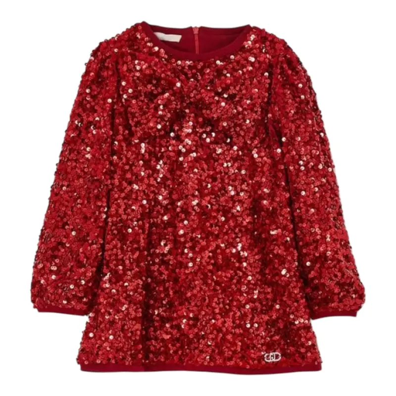 Liu Jo Abito Manica Lunga tinta unita con Paillettes Rosso per Neonata