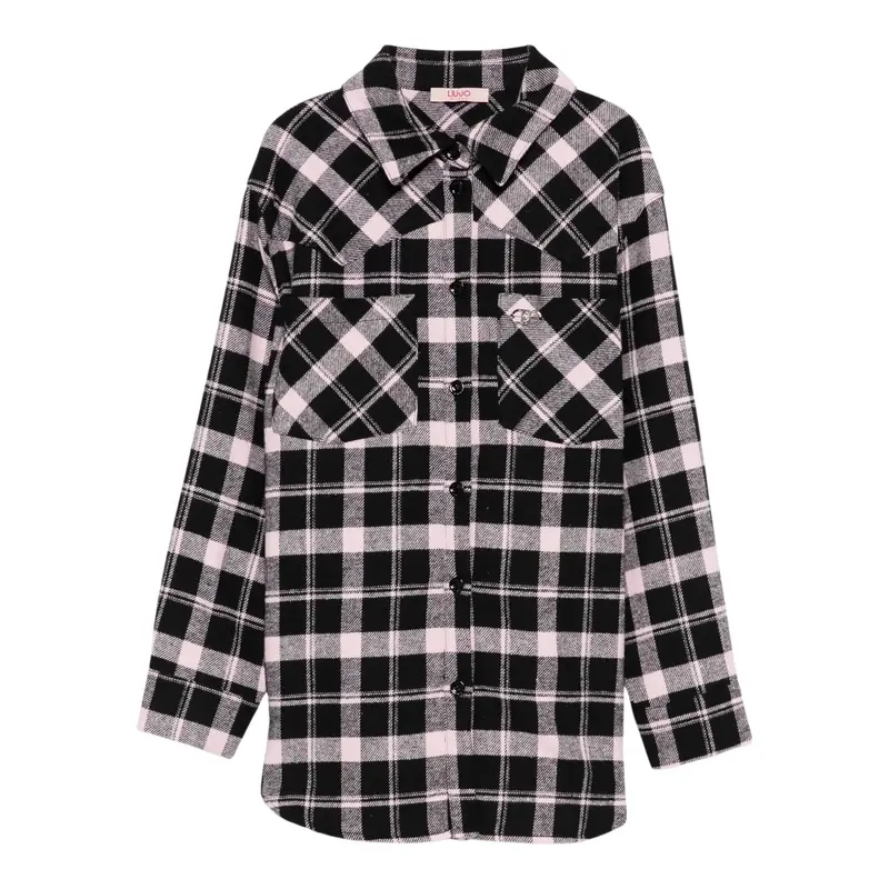 Liu Jo Camicia Manica Lunga Fantasia Quadri Nero per Bambina