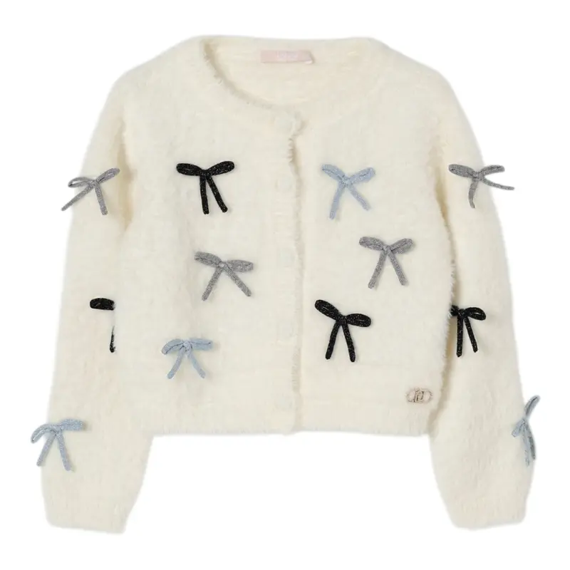 Liu Jo Cardigan tinta unita con Fiocchi Panna per Bambina