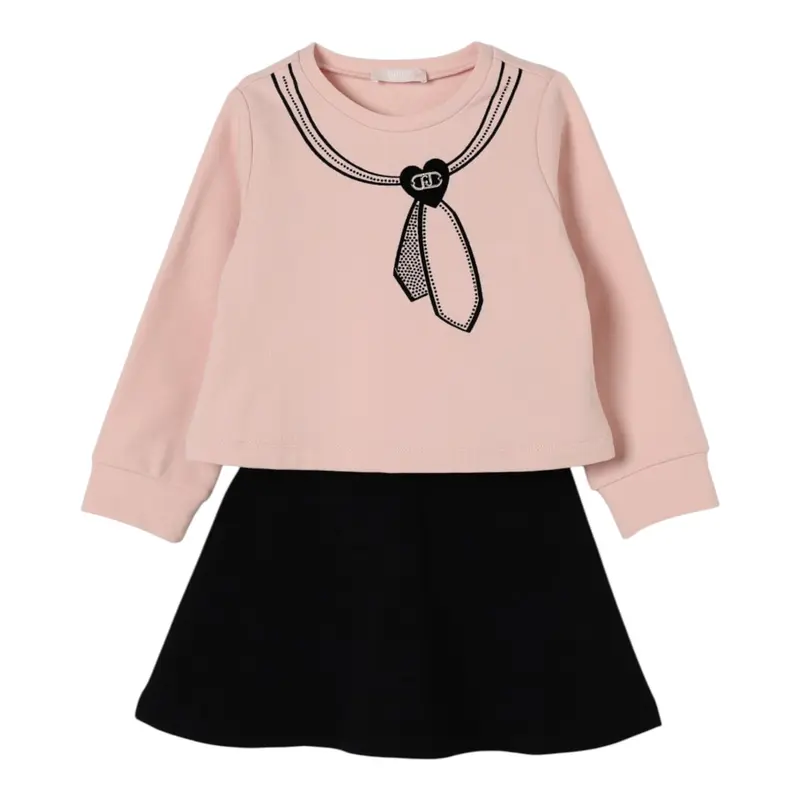 Liu Jo Completo 2Pz Felpa-Gonna Bicolore Nero/Rosa per Neonata