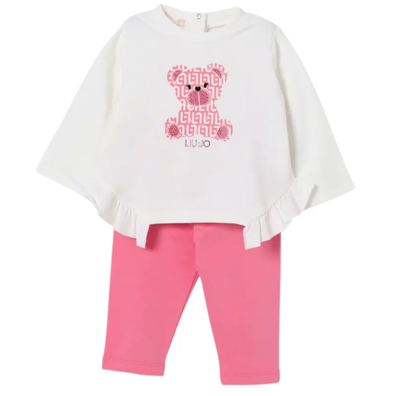 Liu Jo Completo 2Pz Felpa-Leggins Bicolore Bianco/Rosa per Neonata