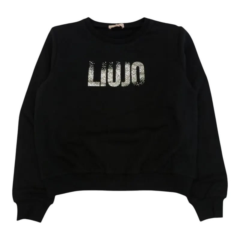 Liu Jo Felpa Xhiusa Girocollo Tinta Unit con Logo Nero per Bambina