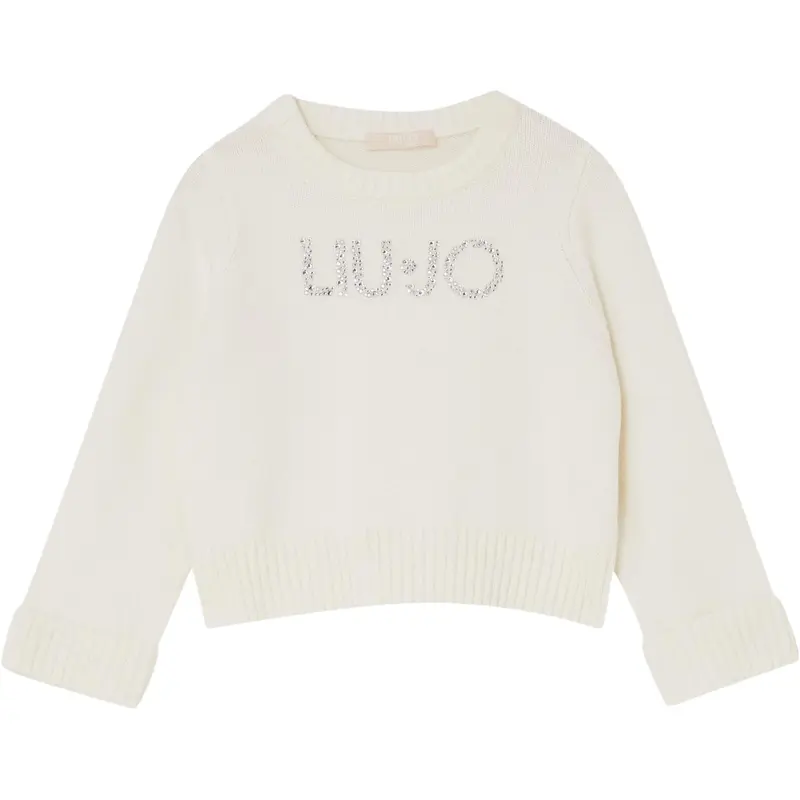 Liu Jo Maglia Girocollo tinta unita con Brillantini Panna per Bambina