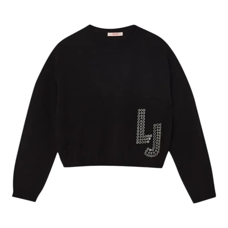 Liu Jo Maglia Girocollo tinta unita con Logo Nero per Bambina