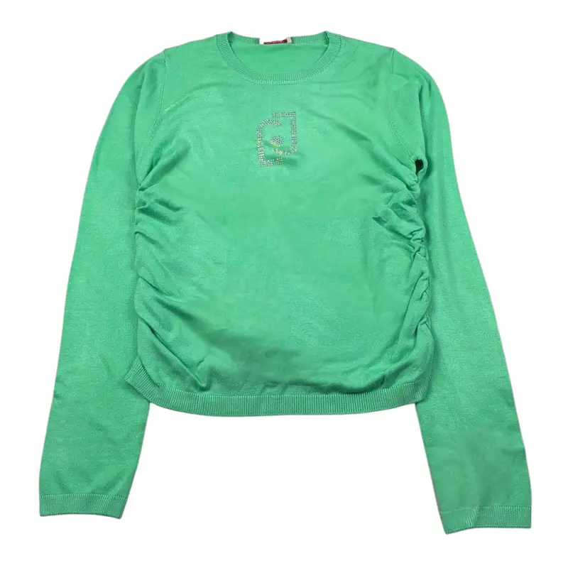 Liu Jo Maglia Girocollo tinta unita con Logo Verde per Bambina