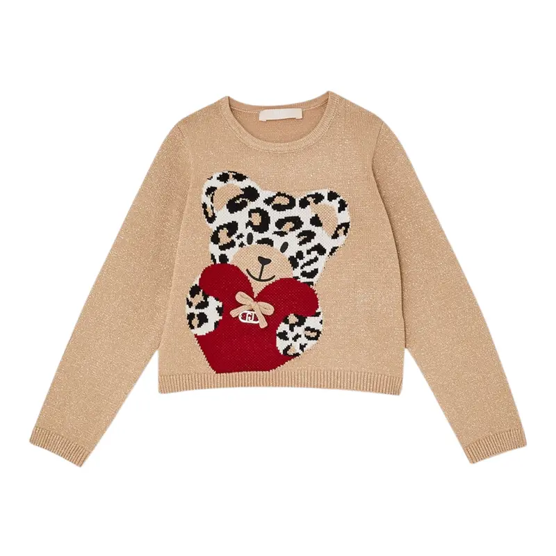 Liu Jo Maglia Girocollo tinta unita con Ricami Beige per Bambina