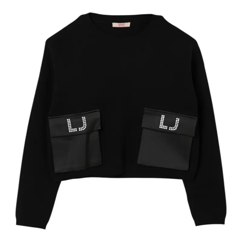 Liu Jo Maglia Girocollo tinta unita Nero per Bambina
