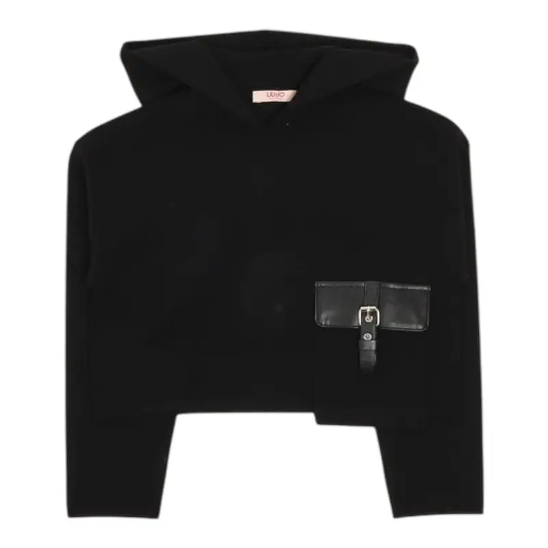Liu Jo Maglia tinta unita con Cappuccio Nero per Bambina