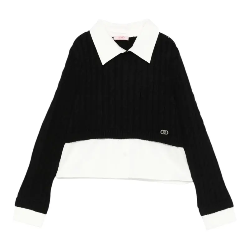 Liu Jo Maglia tinta unita con Finta Camicia Nero per Bambina