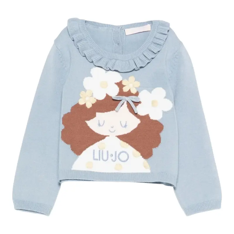 Liu Jo Maglia tinta unita con Ricami Azzurro per Neonata