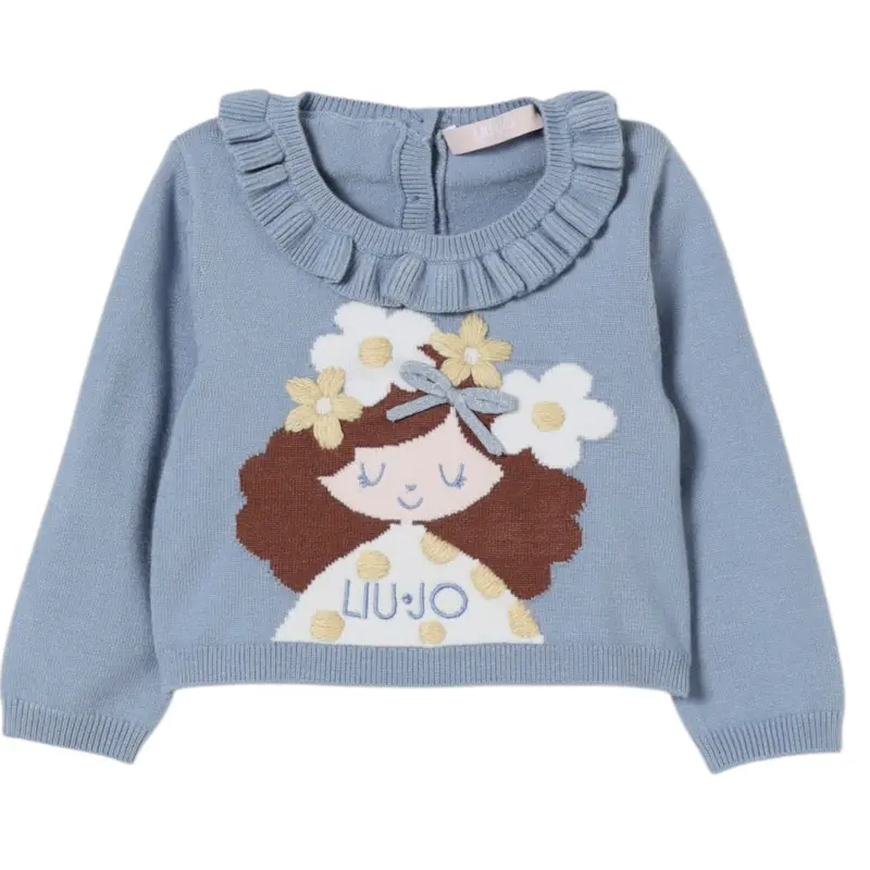 Liu Jo Maglia tinta unita con Ricami Azzurro per Neonata