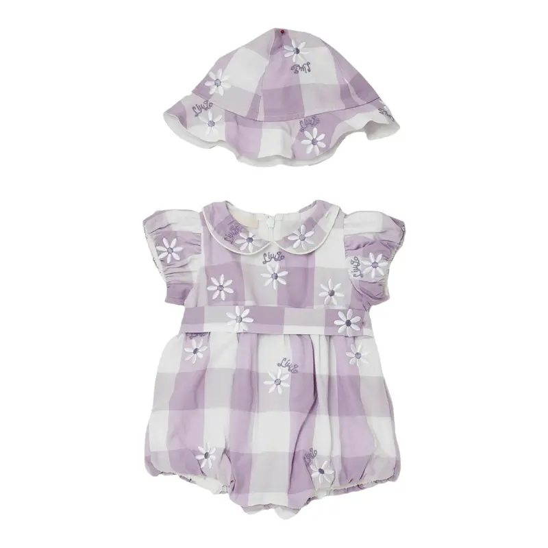 Liu Jo Pagliaccetto Fantasia Quadri Bicolore con Cappello Lilla/Bianco per Neonata