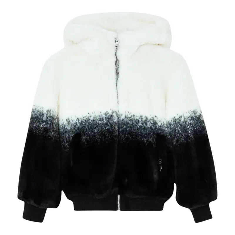 Liu Jo Pelliccia Bicolore con Cappuccio E Zip Panna per Bambina