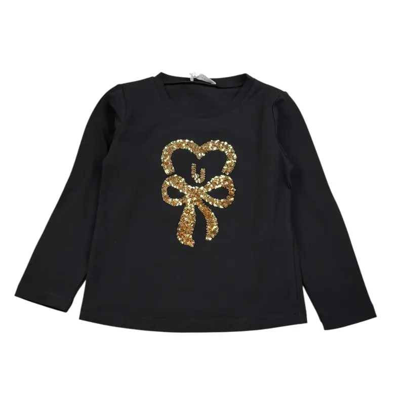 Liu Jo Shirt Collo Alto tinta unita con Paillettes Nero per Bambina