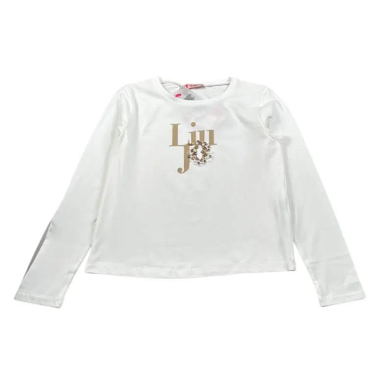 Liu Jo Shirt Girocollo tinta unita con Brillantini Bianco per Bambina