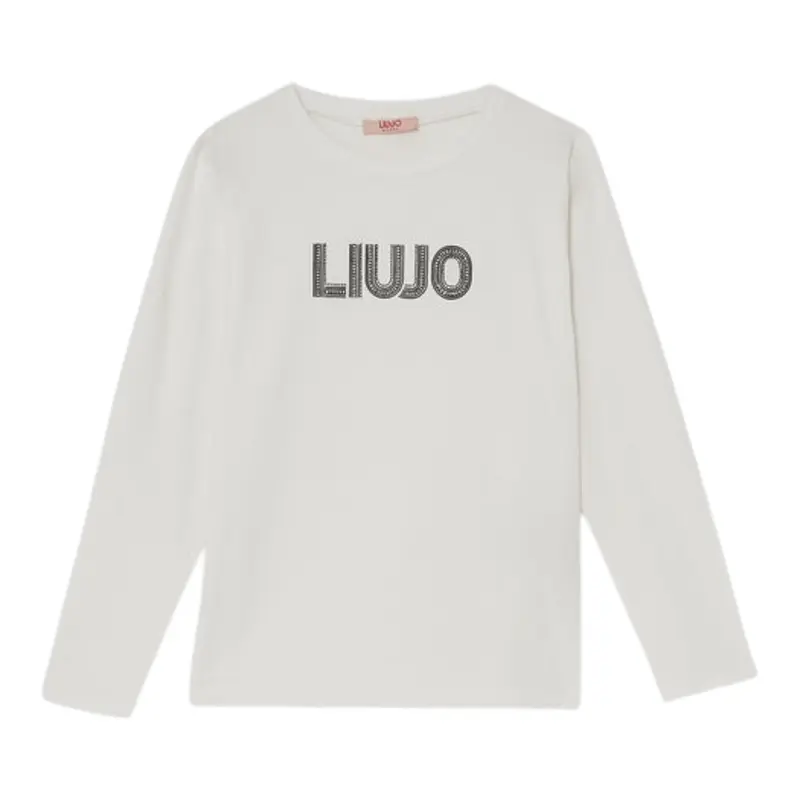 Liu Jo Shirt Girocollo tinta unita con Brillantini Bianco per Bambina