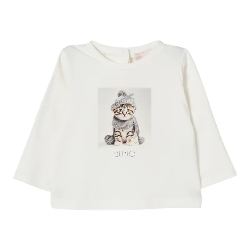 Liu Jo Shirt Girocollo tinta unita con Brillantini Bianco per Neonata