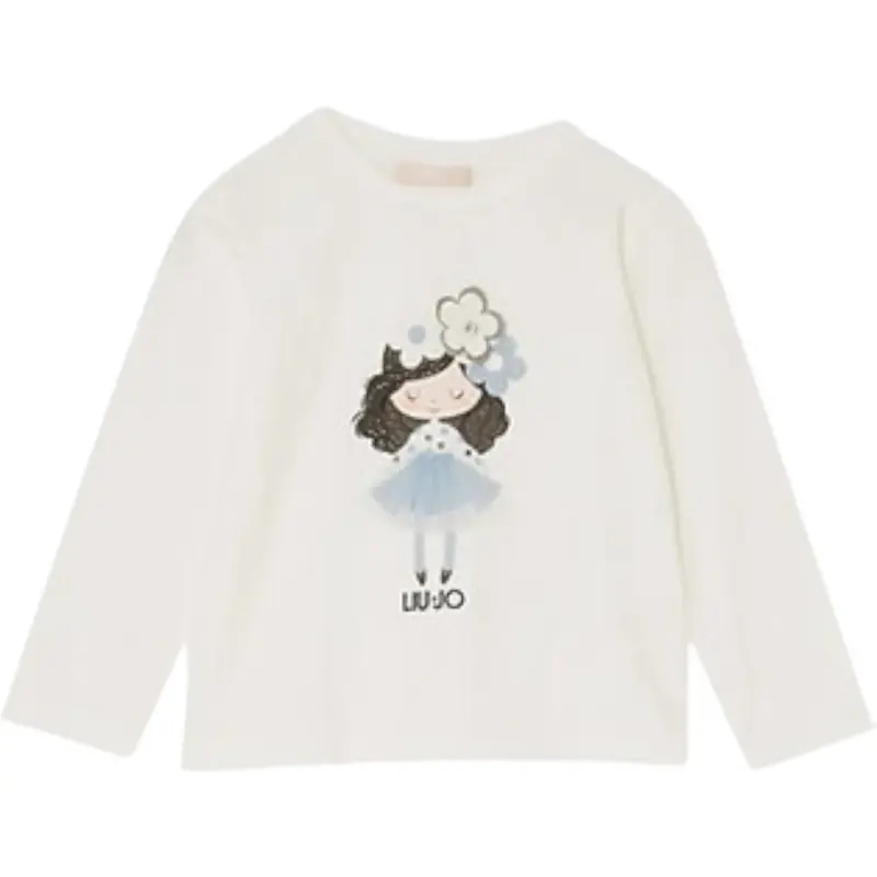 Liu Jo Shirt Girocollo tinta unita con Brillantini Bianco per Neonata