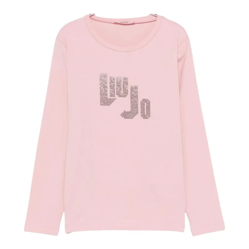 Liu Jo Shirt Girocollo tinta unita con Brillantini Rosa per Bambina