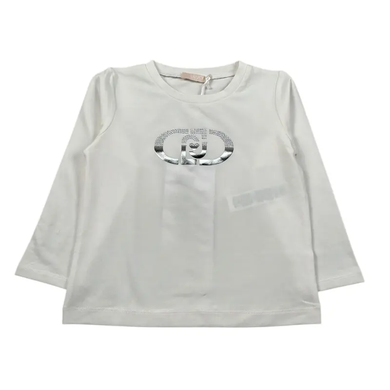 Liu Jo Shirt Girocollo tinta unita con Logo Bianco per Bambina