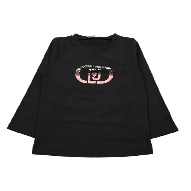 Liu Jo Shirt Girocollo tinta unita con Logo Nero per Neonata