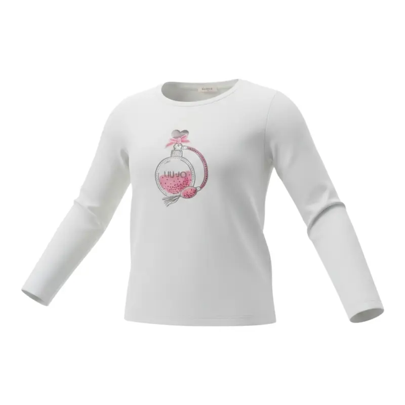 Liu Jo Shirt Girocollo tinta unita con Stampa Bianco per Bambina