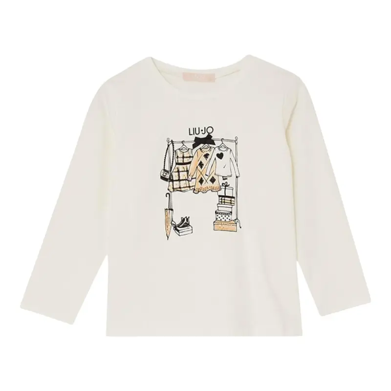 Liu Jo Shirt Girocollo tinta unita con Stampa Bianco per Bambina
