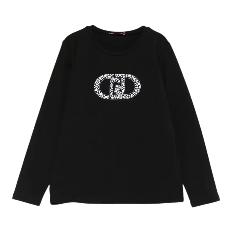 Liu Jo Shirt Girocollo tinta unita con Stampa Nero per Bambina